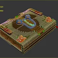 Decorative Open Book Shaped Household Item With Gears Mushrooms And Green Plants