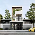 Modern Detached Villa Exterior Design With Trees Green Plants And Garage Driveway