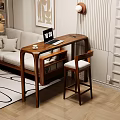 Modern Wooden Bar Counter With Sofa Laptop Coffee Cup And Stylish Bar Stool
