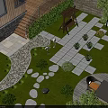 Beautiful Garden Landscape With Green Lawn Stone Path And Outdoor Seating Area