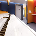 Modern Public Toilet Interior With Accessible Facilities Washbasins Mirrors And Colorful Walls