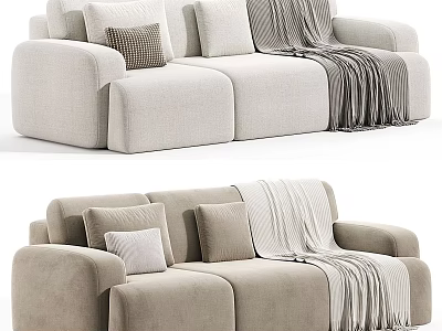 Cozy Beige Sectional Sofa With Soft Pillows And Warm Blanket In Modern Living Room 3d model
