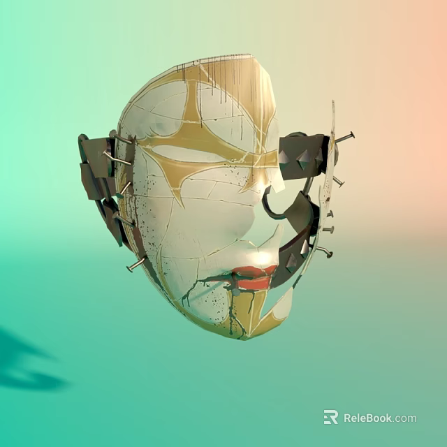 Fractured Face Sculpture Artwork With Metal Parts Cracks And Gradient Backdrop 3d model 