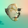 Fractured Face Sculpture Artwork With Metal Parts Cracks And Gradient Backdrop