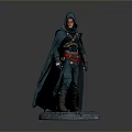 Man in Hooded Green Cloak with Red Belt Standing on Stone Base