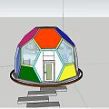 Colorful Polyhedral Guesthouse Building With Night Lawn And Moonlit Steps