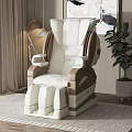 Modern White and Brown Leather Massage Chair in Room with Floor Lamp and Potted Plant
