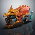 Dragon Head Shaped Weapon With Gold Red Decoration And Mechanical Structure 3d model