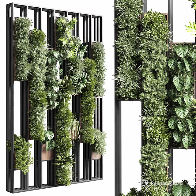Lush Indoor Green Living Wall With Diverse Plants Vertical Garden Decorative Interior Design 3d model 