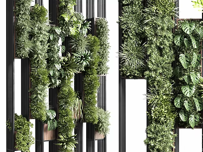 Lush Indoor Green Living Wall With Diverse Plants Vertical Garden Decorative Interior Design 3d model