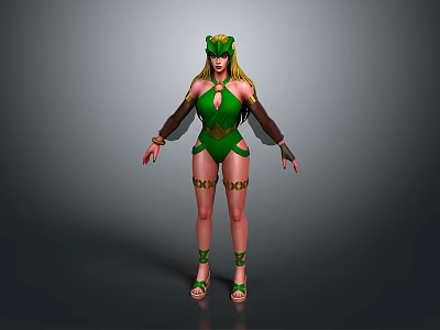 Child in Green Costume with Golden Decorations and Leaf Headpiece for Fantasy Role Play Activities 3d model