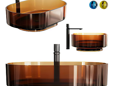 Elegant Amber Brown Oval Wash Basin Design With Faucet And Multiple Color Options 3d model