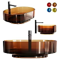 Elegant Amber Brown Oval Wash Basin Design With Faucet And Multiple Color Options