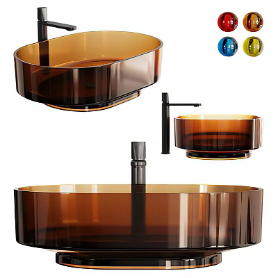 Elegant Amber Brown Oval Wash Basin Design With Faucet And Multiple Color Options 3d model