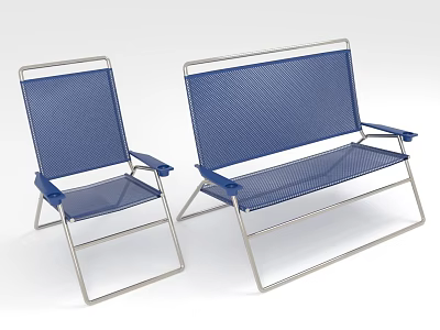 Foldable Blue Mesh Outdoor Chairs With Breathable Design And Silver Metal Frame 3d model