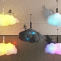 Decorative Cloud Shaped Chandeliers With Colorful Angelic Winged Figures Hanging Design
