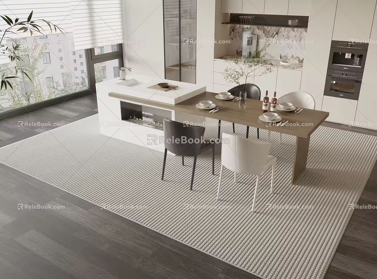 Modern Nakajima Dining Table and Chair Combination Sideboard 3d model