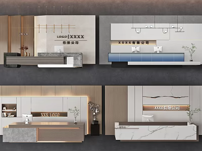 Modern Reception Background Wall Design With Marble Panels Wooden Accents Logo Display And LED Lighting 3d model