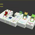 White Platform Setup With Multiple Wheelchair Models And Testing Equipment 3d model