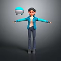 Animated Character In Blue Jacket Dark Pants Gray Shoes With Blue White Helmet