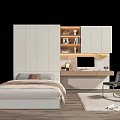 Single Bed With White Cabinets Desk Computer Chair And Wooden Floor Rug