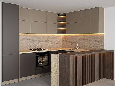 Modern Kitchen Interior Design With Stylish Cabinets Island And Marble Countertop 3d model