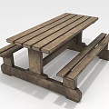 Rustic Outdoor Wooden Picnic Table With Attached Benches And Solid Wood Slats