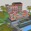 Traditional Multi story Boutique Guesthouse With Red Roofs And Green Trees