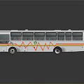 White Bus With Colorful Wave Patterns And Red Front