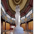 Sacred Religious Faith Temple Interior With White Statue Ornate Ceiling And Golden Elements