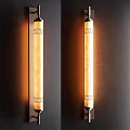 Pair of Vertical Decorative Illuminated Wall Lamps on Dark Wall with Modern Design