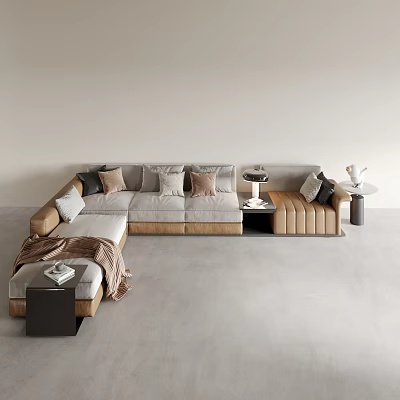 Casual Sofa Set With Neutral Upholstery Plush Cushions Ottoman And Side Table 3d model