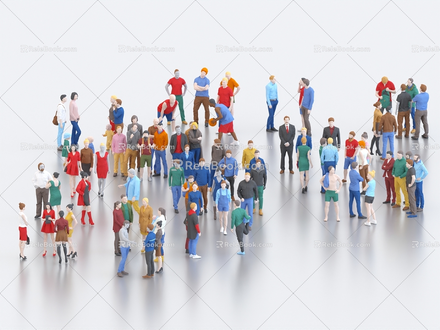 Multi-person Lowpoly character simple model person low-face character low-face person plastic film person small white crowd 3d model