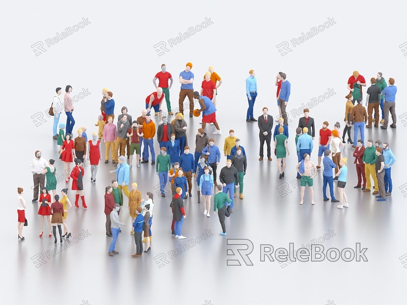 Multi-person Lowpoly character simple model person low-face character low-face person plastic film person small white crowd model