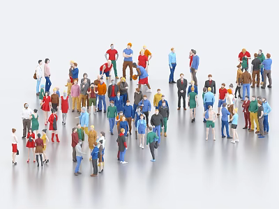 Group of People Standing Together in Various Poses and Colorful Outfits 3d model