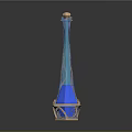 Tall Blue Glass Vase With Intricate Golden Swirl Patterns And Geometric Base