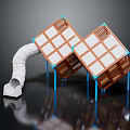 Modern Cube Shaped Playground Equipment With White Slide Blue Legs And Grid Panels