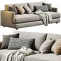 Cozy Gray Two-Seater Sofa With Checkered Pillows And Soft Blanket 3d model