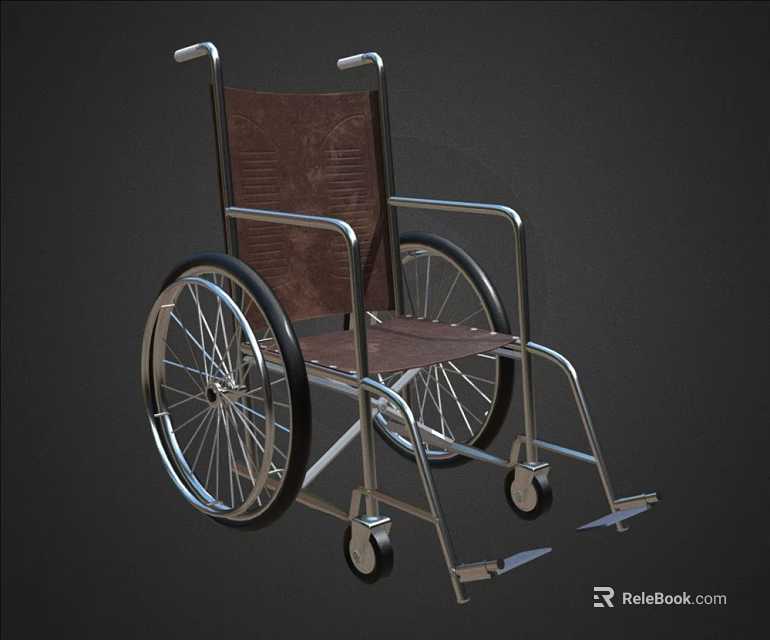 Standard Manual Wheelchair With Metal Frame Brown Seat And Large Wheels 3d model 
