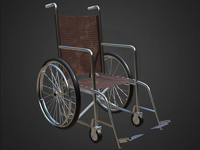 Standard Manual Wheelchair With Metal Frame Brown Seat And Large Wheels 3d model