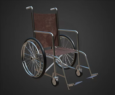 Standard Manual Wheelchair With Metal Frame Brown Seat And Large Wheels 3d model