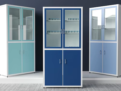 Colorful Metal Storage Cabinets With Glass Doors And Lower Compartments 3d model