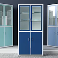Colorful Metal Storage Cabinets With Glass Doors And Lower Compartments