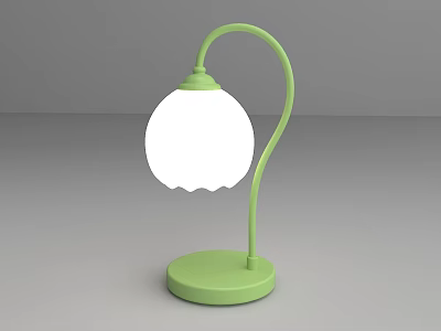 Green Table Lamp With Curved Stand And White Lampshade For Study Room 3d model