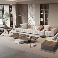 Modern Living Room Sofa And Coffee Table Set With Cushions Accent Chairs And Green Plants
