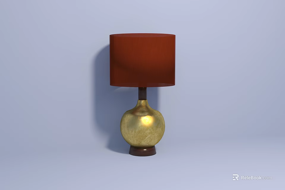 Elegant Red Lampshade Gold Base Table Lamp for Home Living Room Decor 3d model 