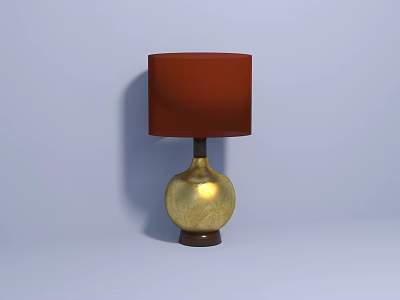 Elegant Red Lampshade Gold Base Table Lamp for Home Living Room Decor 3d model