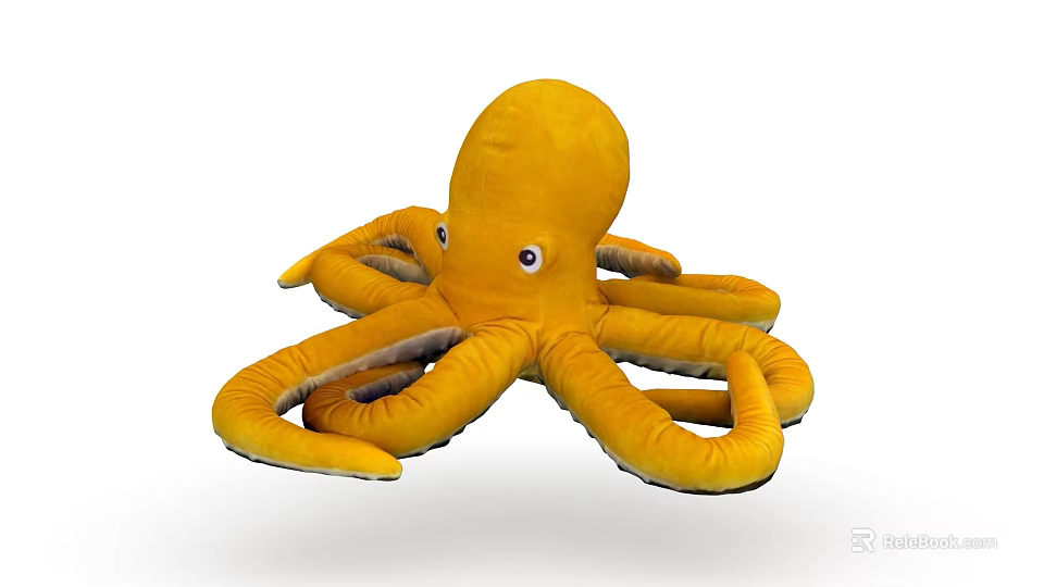 Soft Yellow Octopus Plush Toy With Curled Tentacles And Cute Eyes 3d model 