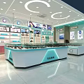 Modern Optical Store Interior With Glass Display Cabinets and Illuminated Eyewear Shelves 3d model