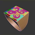 Gold Square Men's Ring With Intricate Ornate Pattern And Detailed Design